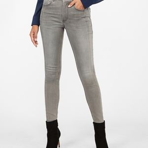 High Waisted Grey Cozy Fleece Jean Ankle Leggings